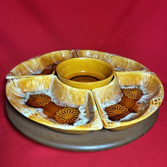 VTG Wade California Serving Set Lazy Susan Server Caramel Appetizer Dishes 6 Pie - Picture 6 of 11
